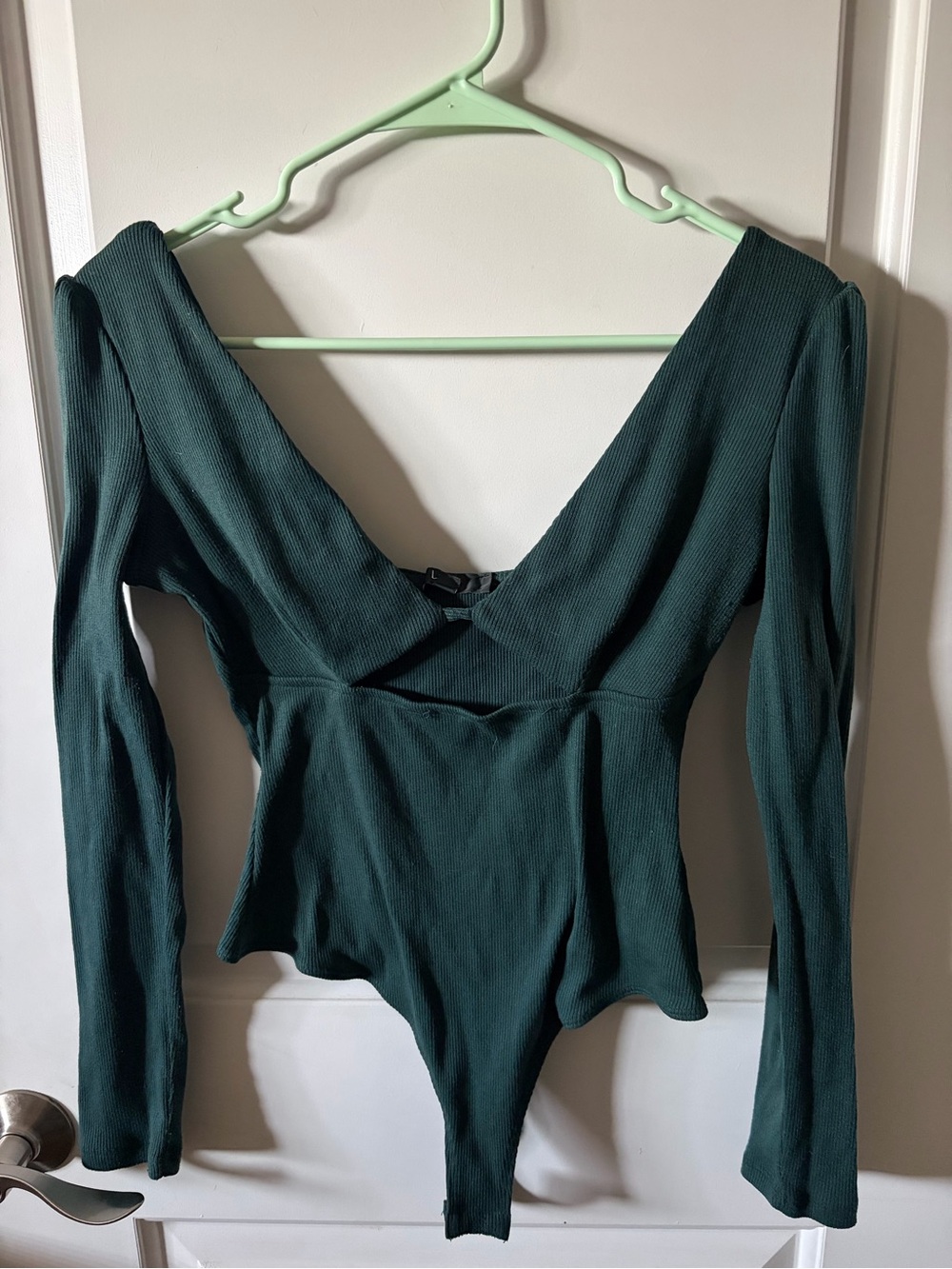 Ribbed Long-Sleeve V-Neck Bodysuit